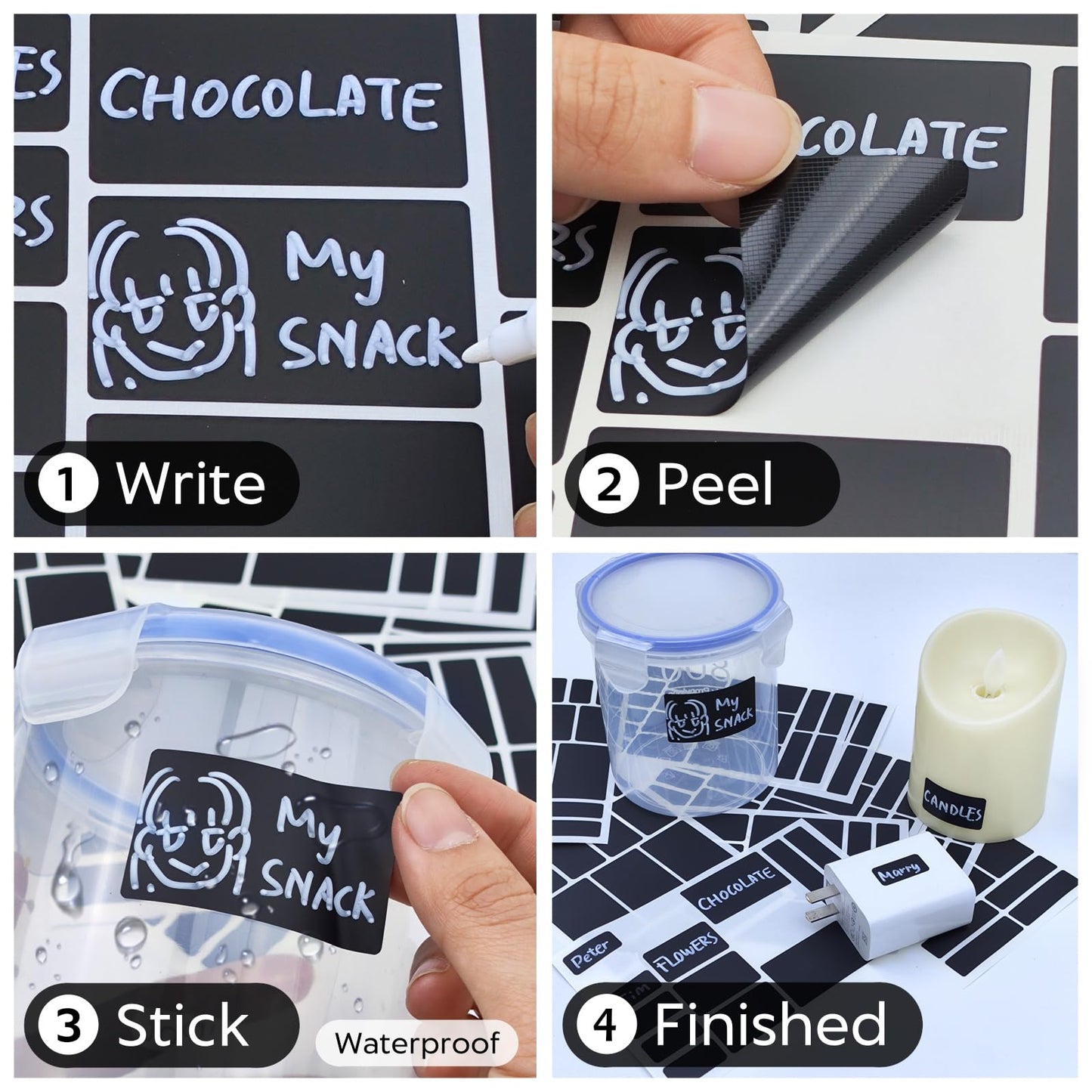170Pcs Black Removable Labels for Jars,for Storage Bins,for Food Containers with 2 Liquid Chalk Marker(Black)