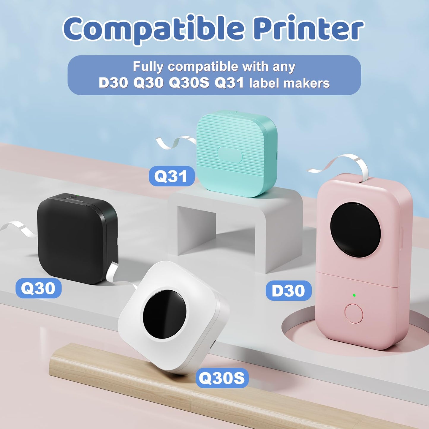 Odaro D30 Q30 Q30S Q31 Thermal Label Tape, White Label Maker Tape for School, Home, Office, Small Business, 3 Rolls 160 Labels/Roll, 12x40mm (3/8" X 1 1/2") 12mm x 40mm