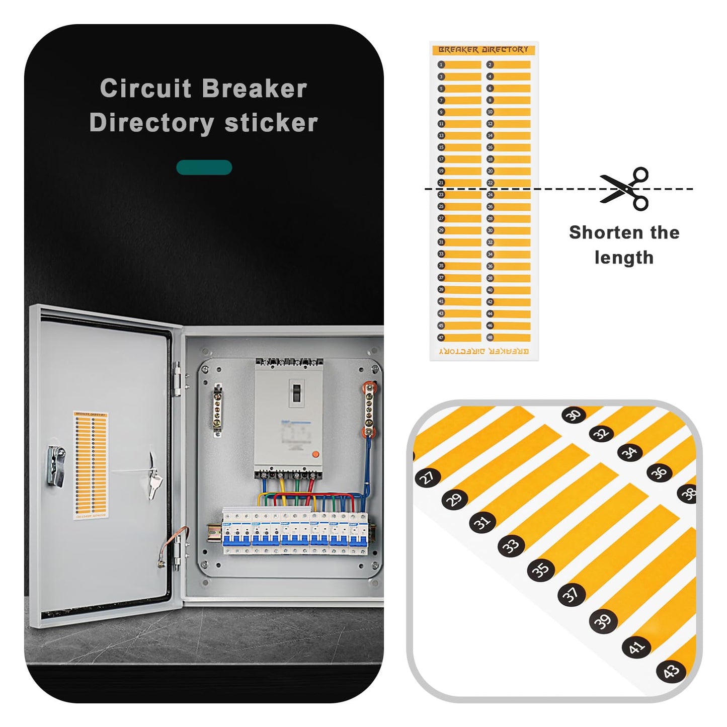 12Pcs Electrical Panel Stickers & 4 Round Number Stickers - Self-Adhesive Circuit Breaker Directory Signs & Fuse Box Labels