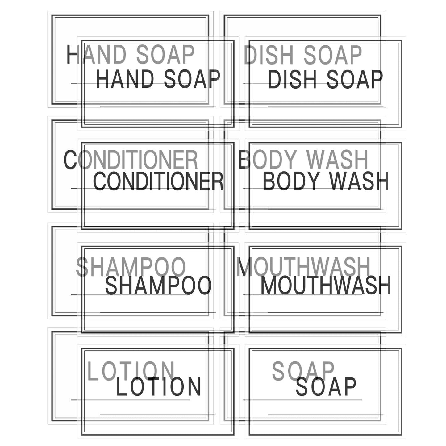 TESWEY 40 PCS Clear Hand Soap and Lotion Labels,Transparent Waterproof Shampoo Conditioner Labels Stickers,Preprinted Bathroom Labels for Soap Dispenser Bottles