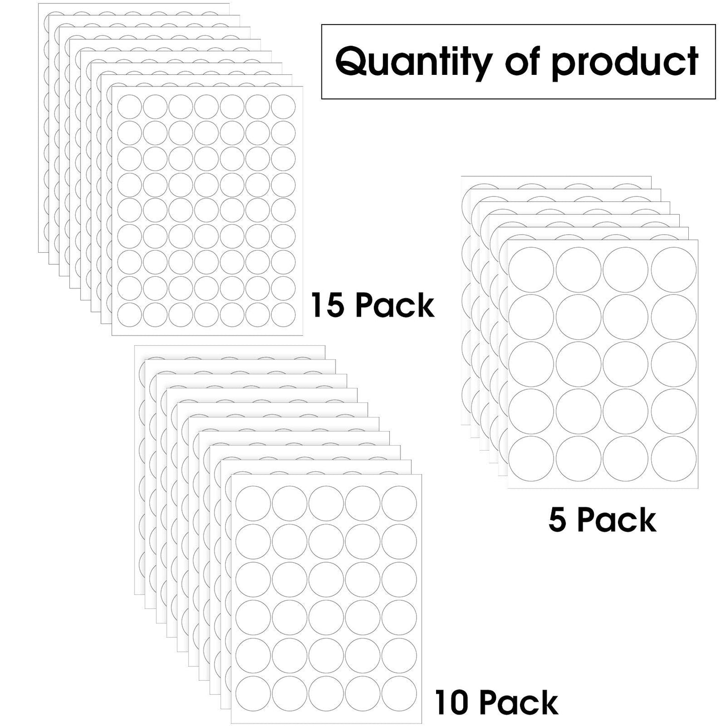 Zonon 915 Pieces White Circle Stickers Label Round Blank Print Self Adhesive Circle Dot Stickers Diameter 2 Inch 1.5 Inch 1 Inch for Office Classroom, 30 Sheets(White)