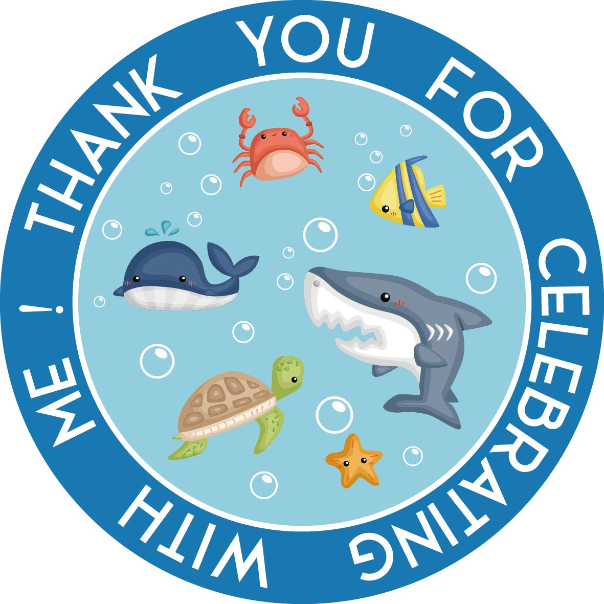 Sea Animals Thank Stickers, 40-Pack 2" Under The Sea Baby Shower Birthday Labels, Decorations