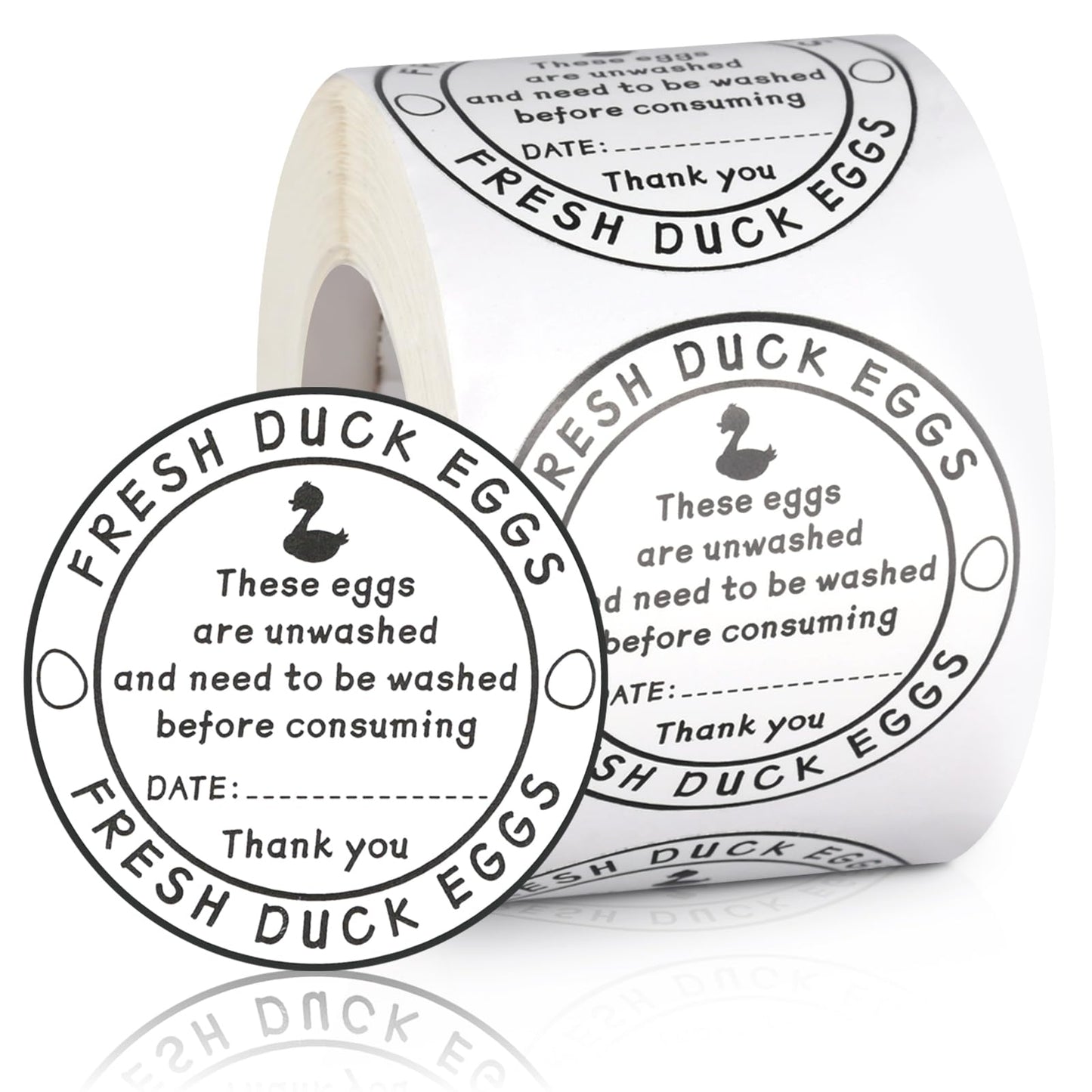 500pcs Unwashed Duck Egg Carton Labels, 2in Round Farm Fresh Egg Carton Stickers with Collection Date Self-Adhesive Egg Packaging Labeling