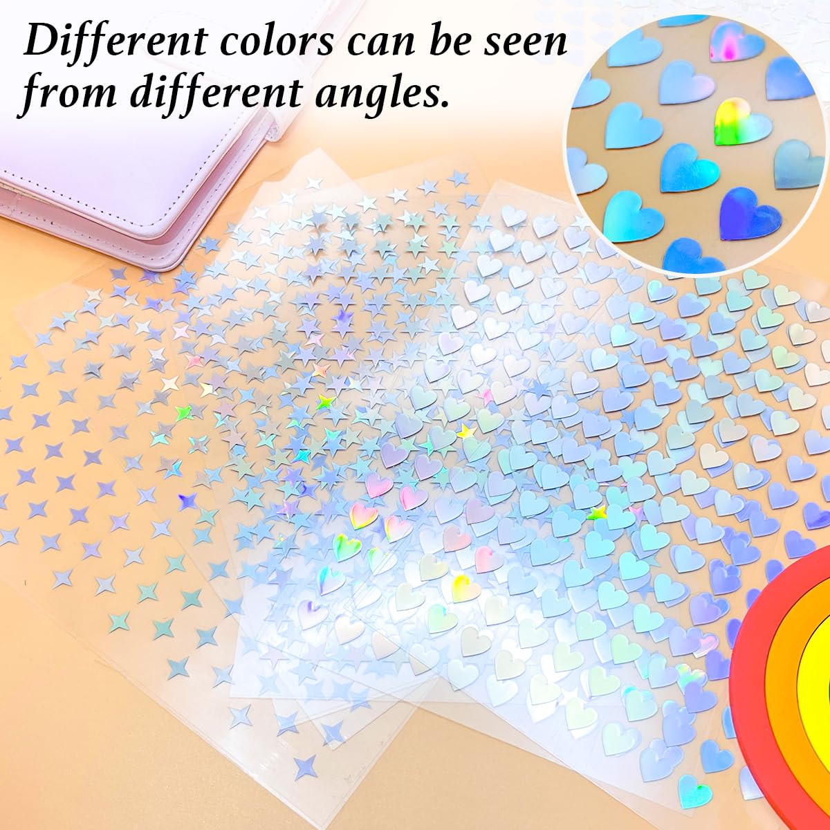 1500 Pcs Small Star Stickers Self-Adhesive Holographic for Kids Reward, Foil Mini Cute Five Pointed Pastel Stars Heart Stickers for DIY Classroom Reward (Laser Silverf) 0.39in