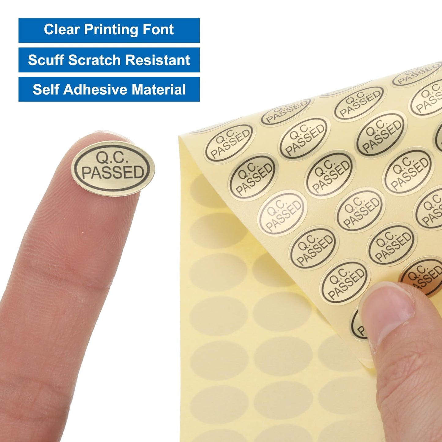 MECCANIXITY QC Passed Stickers Oval Shape Adhesive Labels 9 x 13mm for Quality Control Inventory Warehouse Stock Pack of 45,Gold Gold