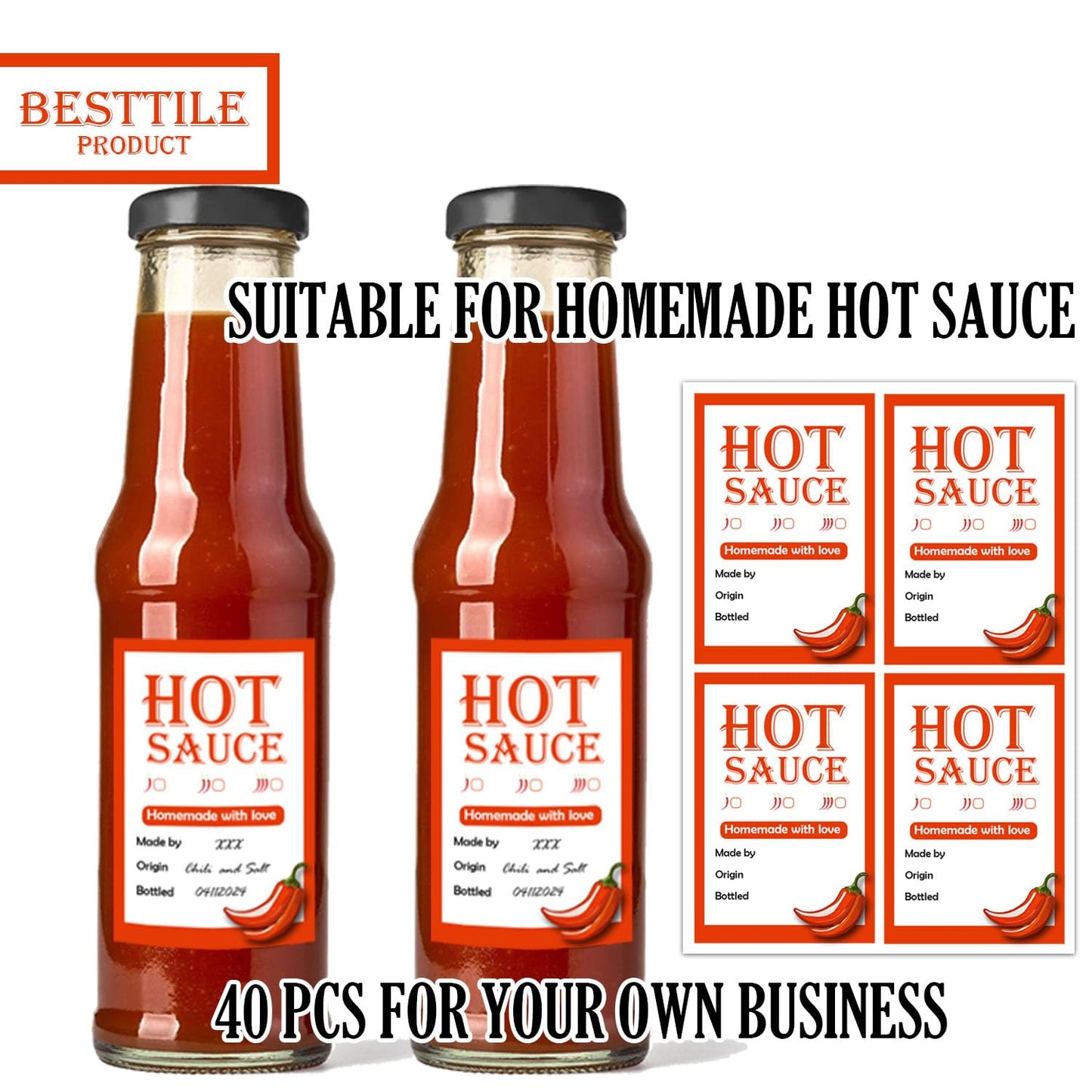 Hot Sauce Homemade Chili Sauce Homemade Stickers Decorative Labels for Hot Sauce Bottles Christmas Bottle Labels for Small Business Party Supplies,1.8 x 3 Inch,40PCS