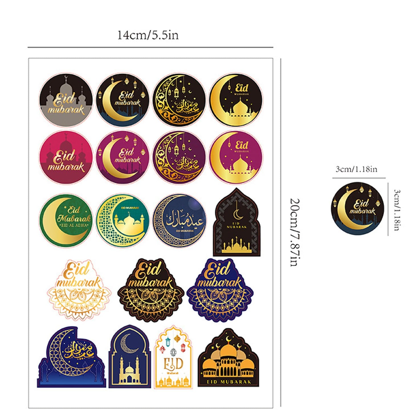 76 Pcs Ramadan Stickers - Happy Eid al-Fitr Stickers, Self-Adhesive & Waterproof Star Moon Labels for Greeting Cards, Laptops, Bottles, Eid Party Decoration - Festive Islamic Decor Supplies