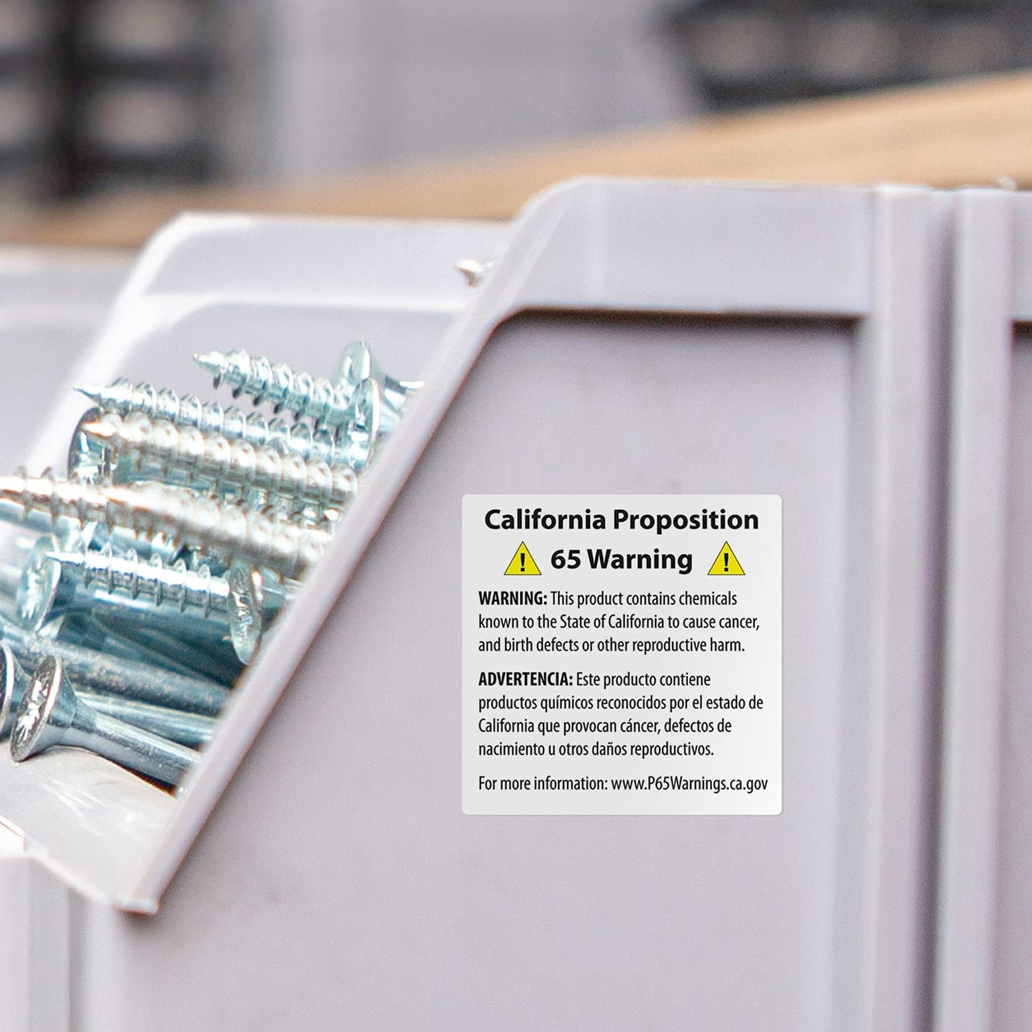 Prop 65 California Warning Labels / 500 Short Form Warning Labels / 1.5" x 1.5" Square Adhesive Stickers