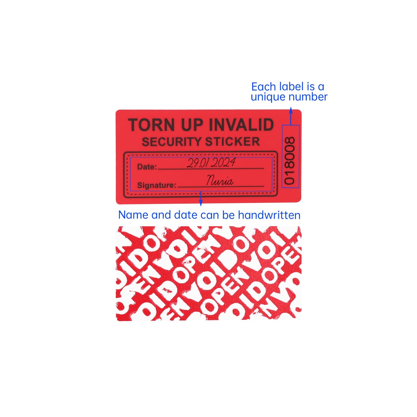 100Pcs Tamper Evident Security Stickers 1x2 inch Red Complete Transfer Tamper Proof Labels Safety Torn up Invalid Seals Tape (Red)