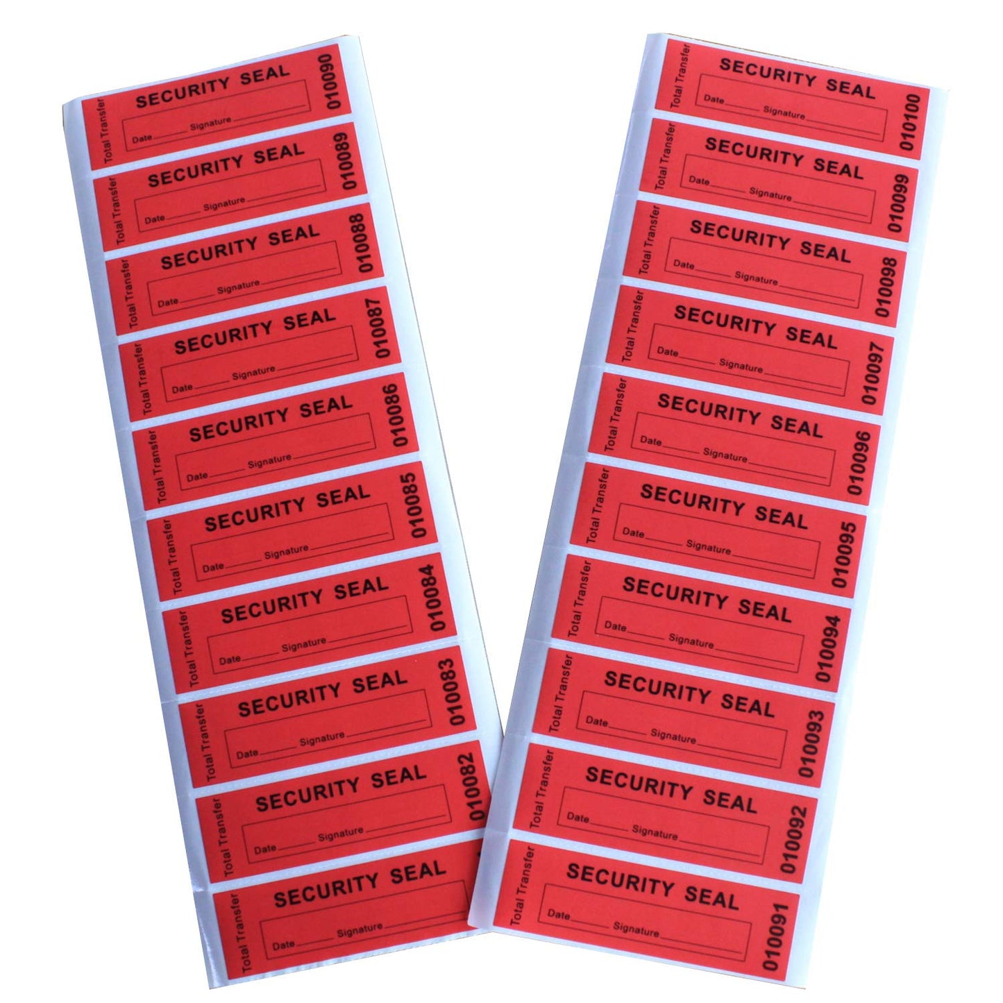 100pcs 30x90 mm Red 100% Total Transfer Tamper Evident Security Warranty Void Stickers/Labels/Seals with Serial Numbers
