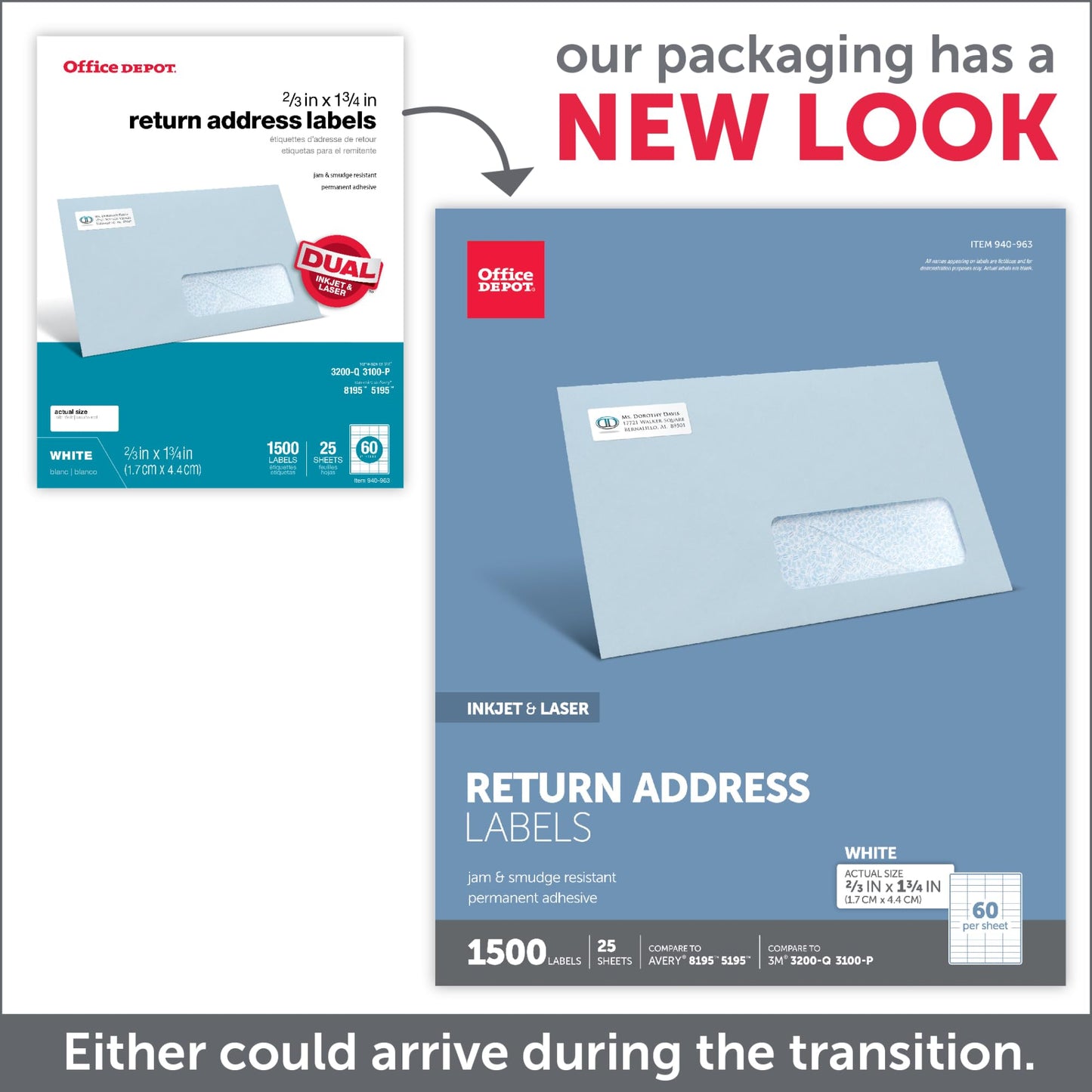 Office Depot White Inkjet/Laser Return Address Labels, 2/3in. x 1 3/4in., Pack Of 1,500, 505-O004-0015