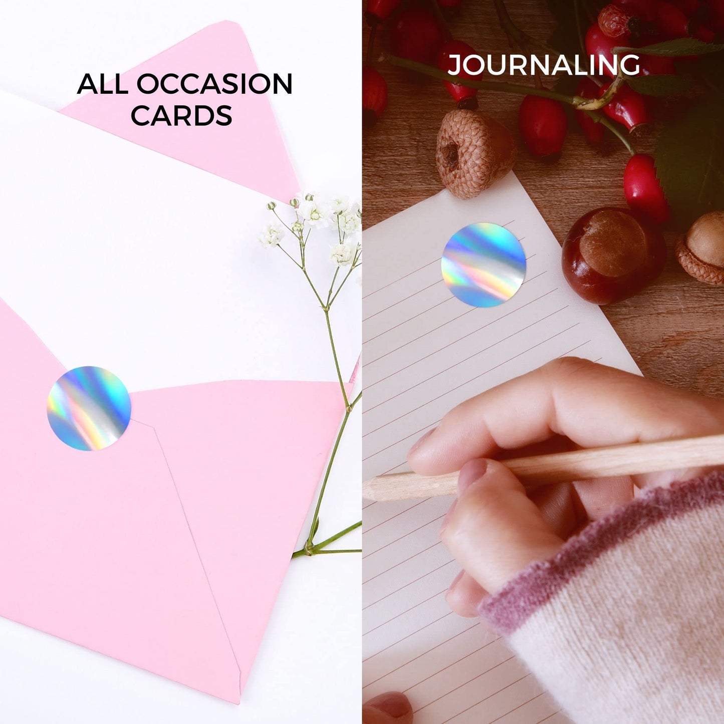 Mobiusea Creation Holographic Stickers | 1 Inch | 1000pcs in a Roll | Perforated Round Color Coding Circle Dot Labels | Metallic Shinny Rainbow Effects for Envelop Seals, Colored Dot Stickers