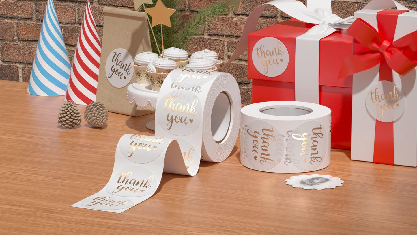 Premium Thank You Stickers - 500 Pcs 1.5 inch Elegant Designs for Gifts, Packaging, and Business - Round Sticker Label - Express Gratitude with Style