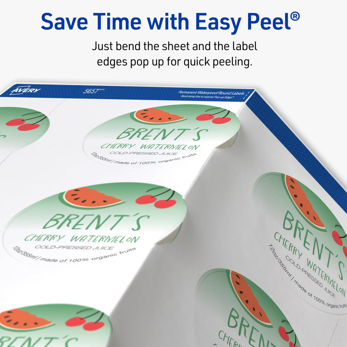 Avery Durable Waterproof Labels, Sure Feed Technology, 2" Diameter, Matte White, Laser/Pigment-Inkjet Printable, 96 Blank Labels, Great for Food Containers, Product Merchandising, and More (5657) 96 labels