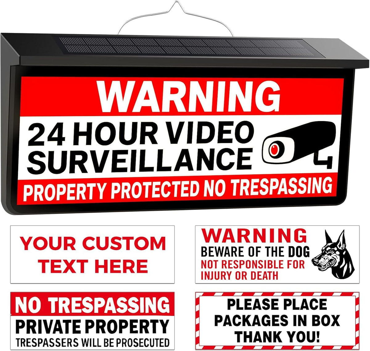 Warning Sign Light with Dual Color Modes, IP65 Waterproof Outdoor Security Sign for No Trespassing, Beware of Dog, Package Delivery 12"x6"