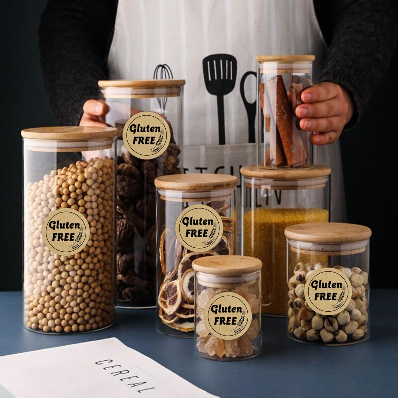 1 Inch Brown Kraft Gluten Free Stickers - Food Rotating Label for Retail Package - 500pcs