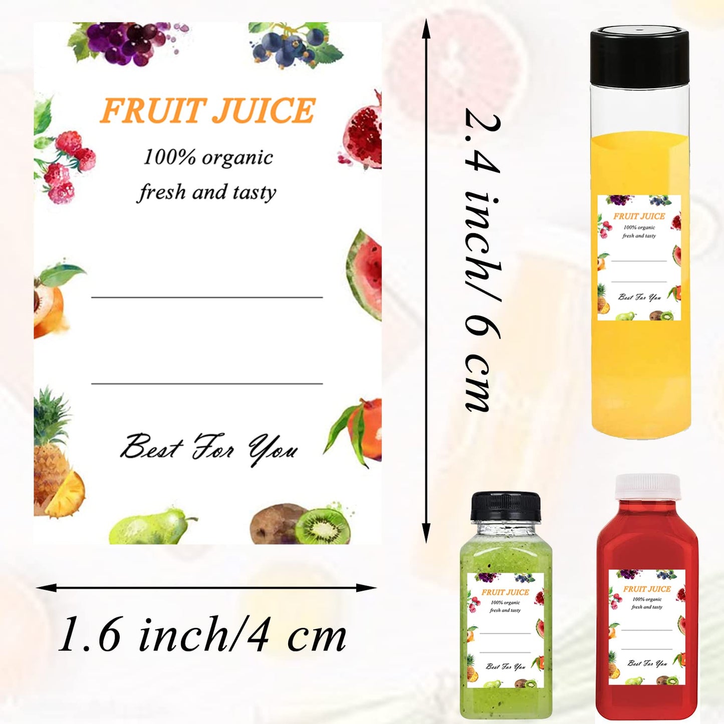 SnowTing 100pcs Plastic Juice Bottle Labels Stickers, Self-Adhesive Labels for 12oz 8oz 4oz Reusable Disposable Juice Bulk Containers Smoothie Bottles, 1.6 x 2.4 Inch