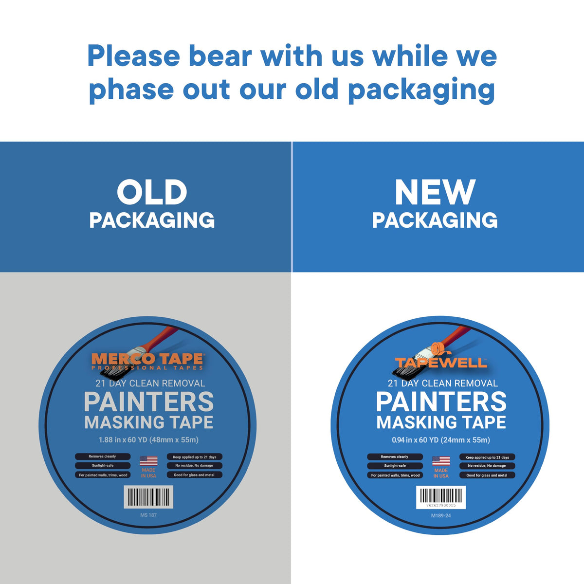 TAPEWELL Multi-Surface Blue Painters Tape 1 Inch (0.94 X 60 Yards), No Resuide, Removes Easily Blue Masking Tape, Pack of 18