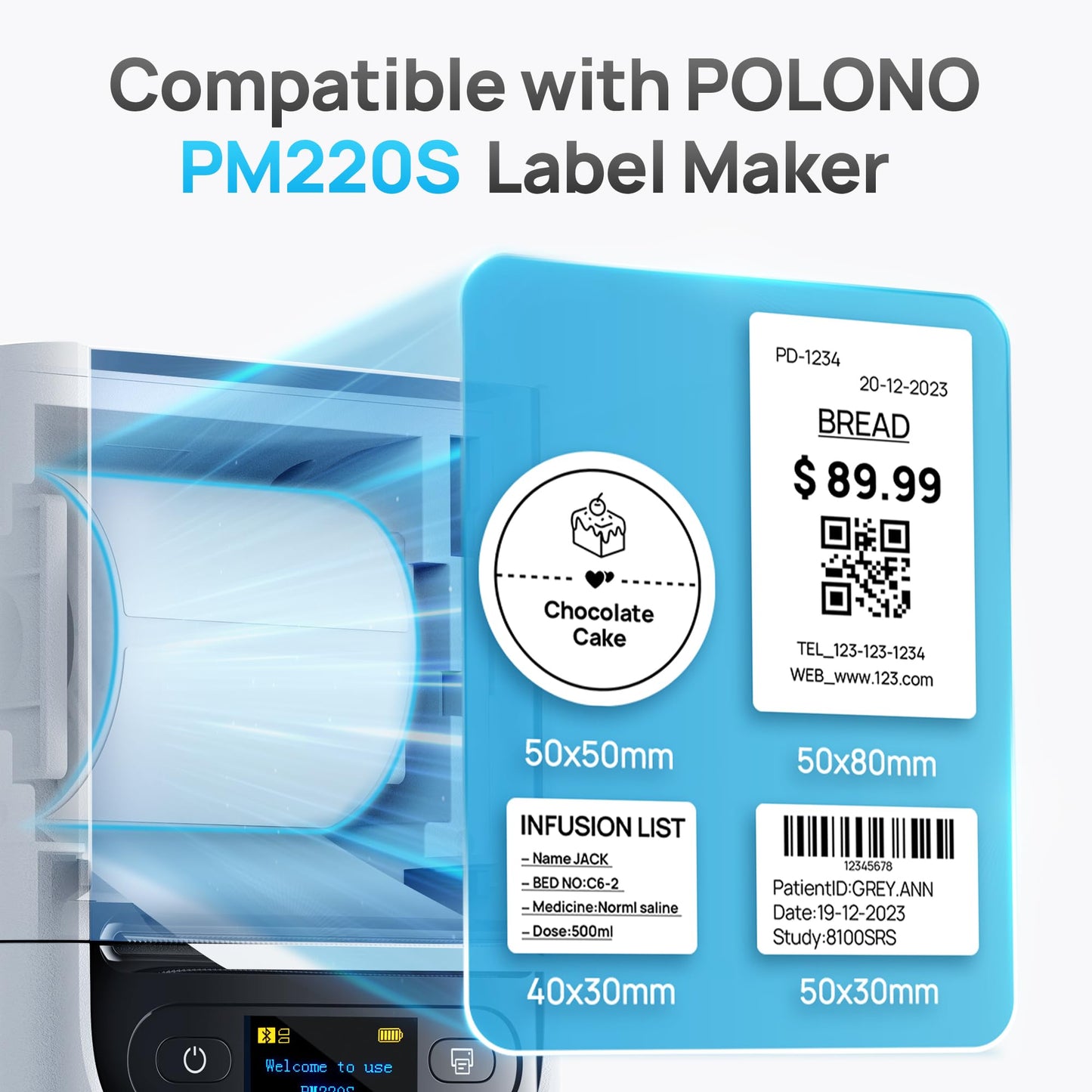 POLONO Thermal Labels for PM220S Label Maker, 1.97"x1.97" (50x50mm), Multi-Purpose Thermal Sticker Label Tape, Self-Adhesive Thermal Paper for Home, Office, 150 Labels/1Roll, Green