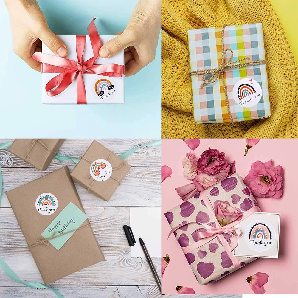 500 Pieces Rainbow Thank You Label Stickers 1.5 Inch Round Thanks Sticker Boho Adhesive Business Label Thank You Envelope Seals Stickers Decorative Sticky Label for Card Box Packing Bag, 8 Styles