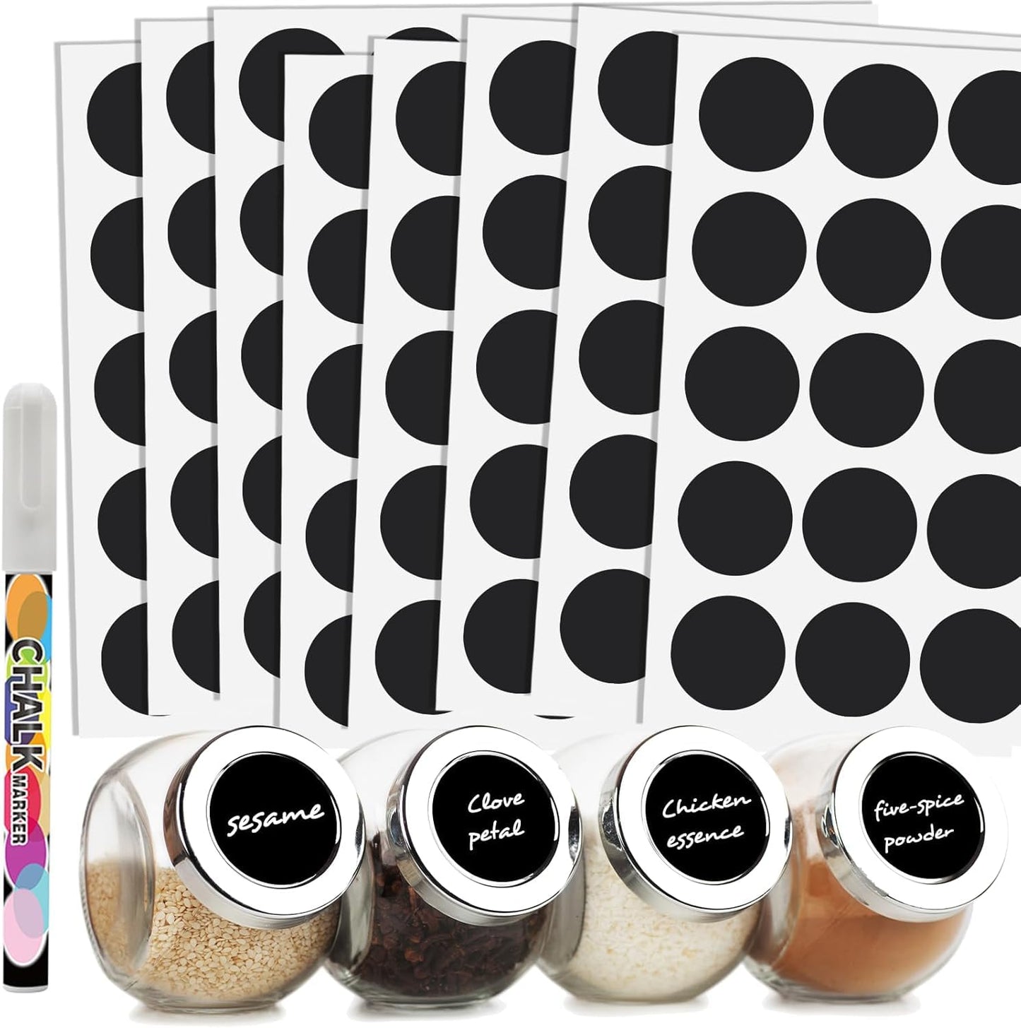 SVNOOC Waterproof Spice Labels for Jars, Containers, Craft Rooms, Weddings, Storage, Reusable Chalkboard Label Stickers with 1 Liquid Marker, Organize Your Home & Kitchen (75) Black