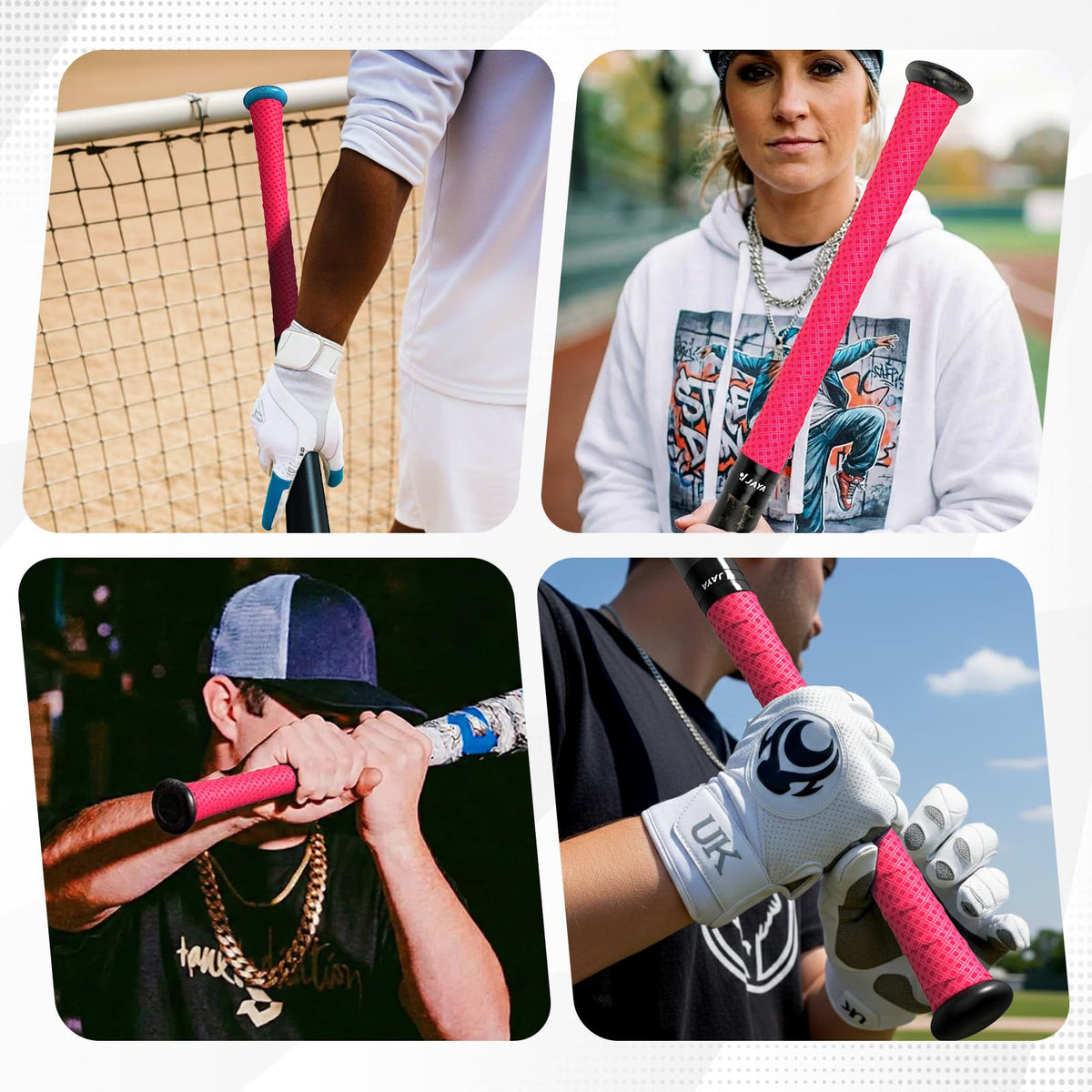 JAYA 2 Pack Bat Grip Tape, 1.1mm PU Non-Slip Baseball Bat Grip Wrap, Soft Polyurethane Handle Tape for Baseball, Softball, Cricket and Lacrosse Sticks, Pink Embossed 2-Pack