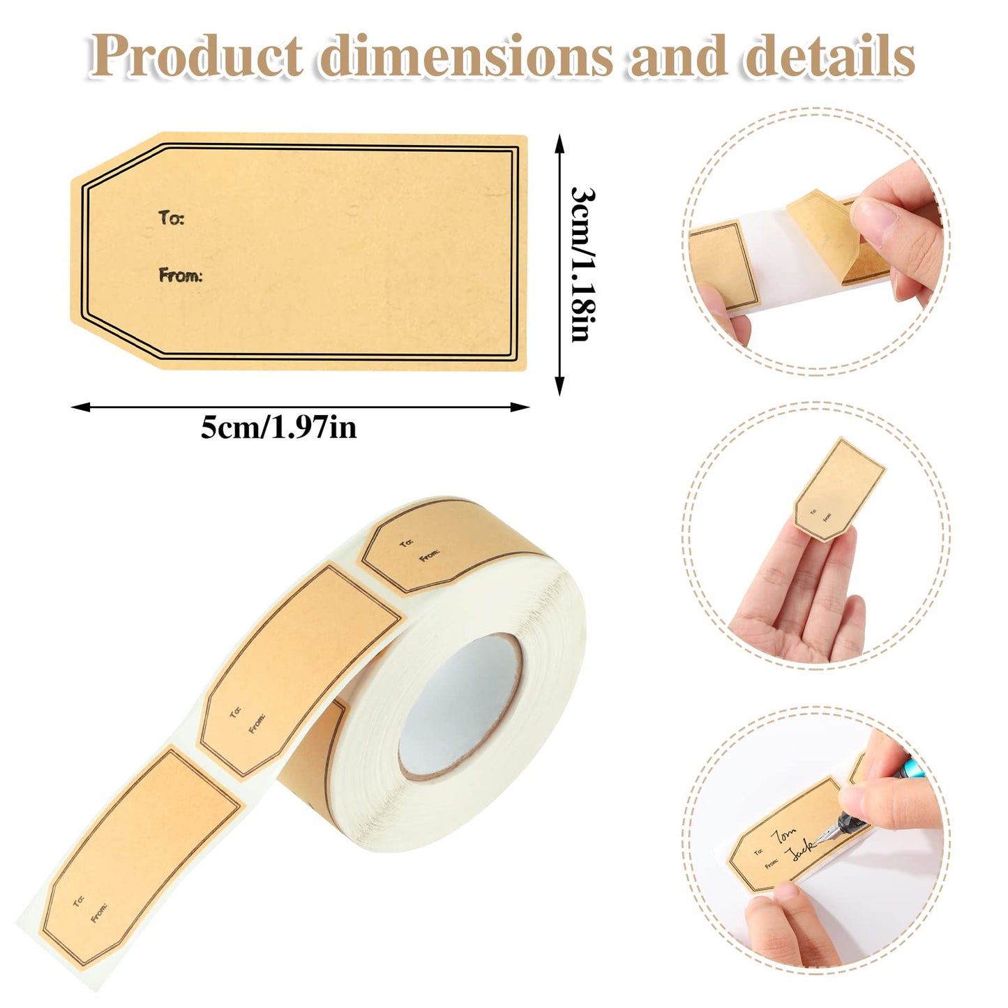 600 PCS Gift Tag Stickers, 1.18" x 2" Brown Kraft to and from Gifts Labels Adhesive Gift Labels Sticker Holiday Present Stickers