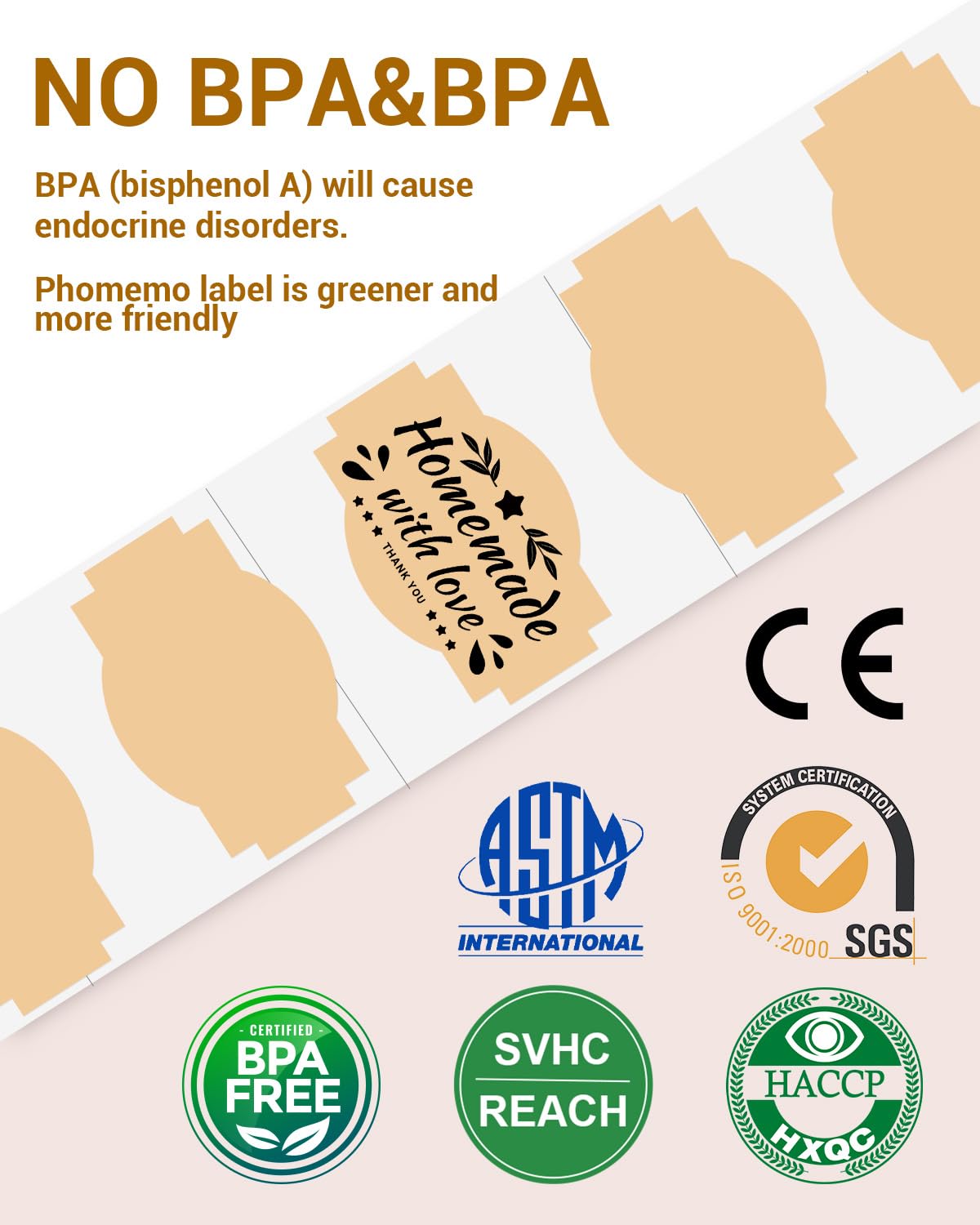 Phomemo Brown Creativity Thermal Labels for Shipping Label Printer for Small Business Supplies - 3" x 2" / 500 Labels/Roll, Commercial Grade Stickers Roll for Custom Stickers Personalized & Business