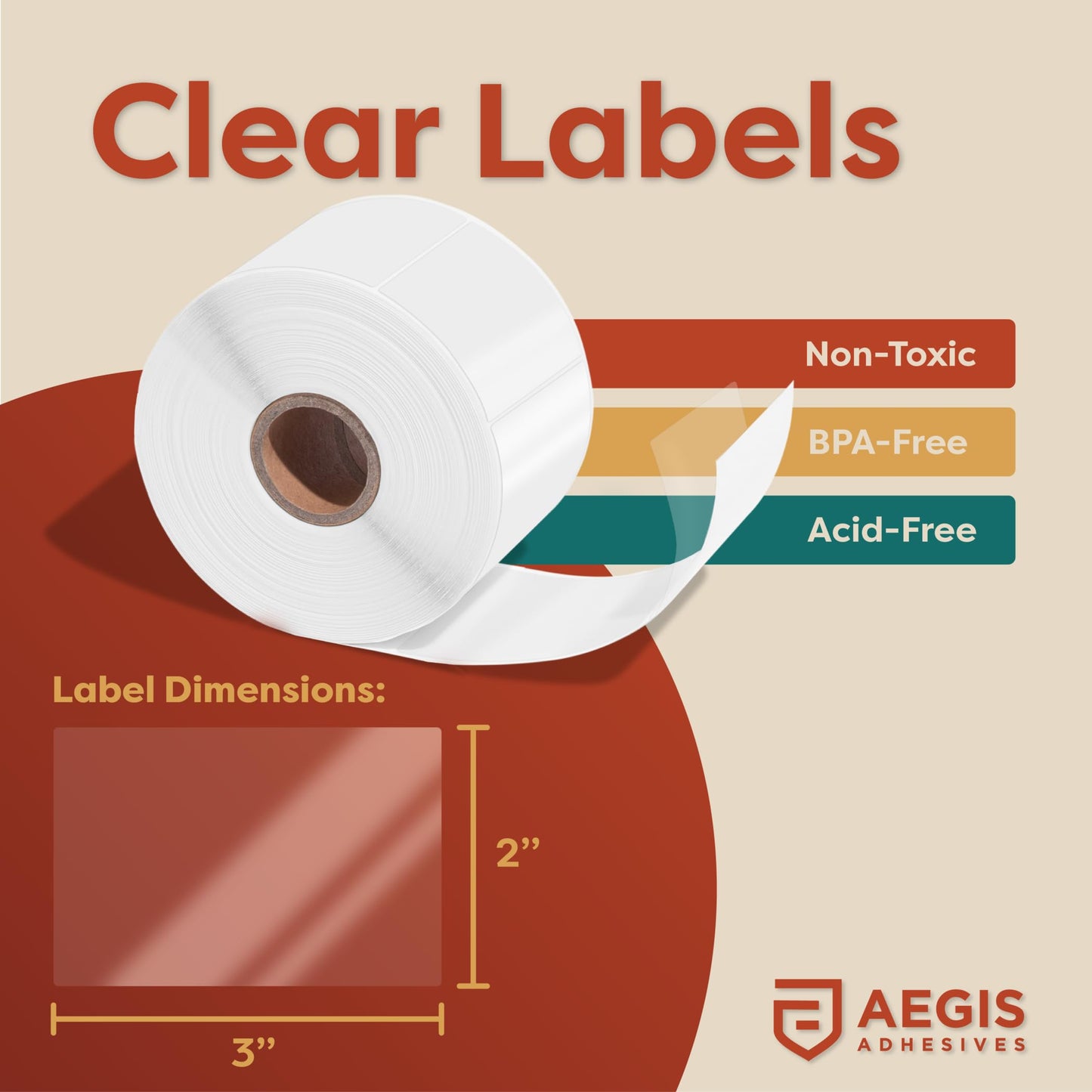 Aegis Adhesives - 2" X 3" Clear Rectangle Labels - Transparent Stickers to Protect Barcodes, Addresses, Library Book Spines, and More (1 Roll, 500 Labels/Roll) 2" X 3"