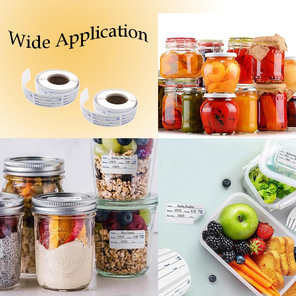 3 Rolls/1500 PCS Food Labels Stickers 1 x 2 Inch Removable Food Date Labels No-Residue Freezer Tape to Write on for Labeling Food Containers Food Date