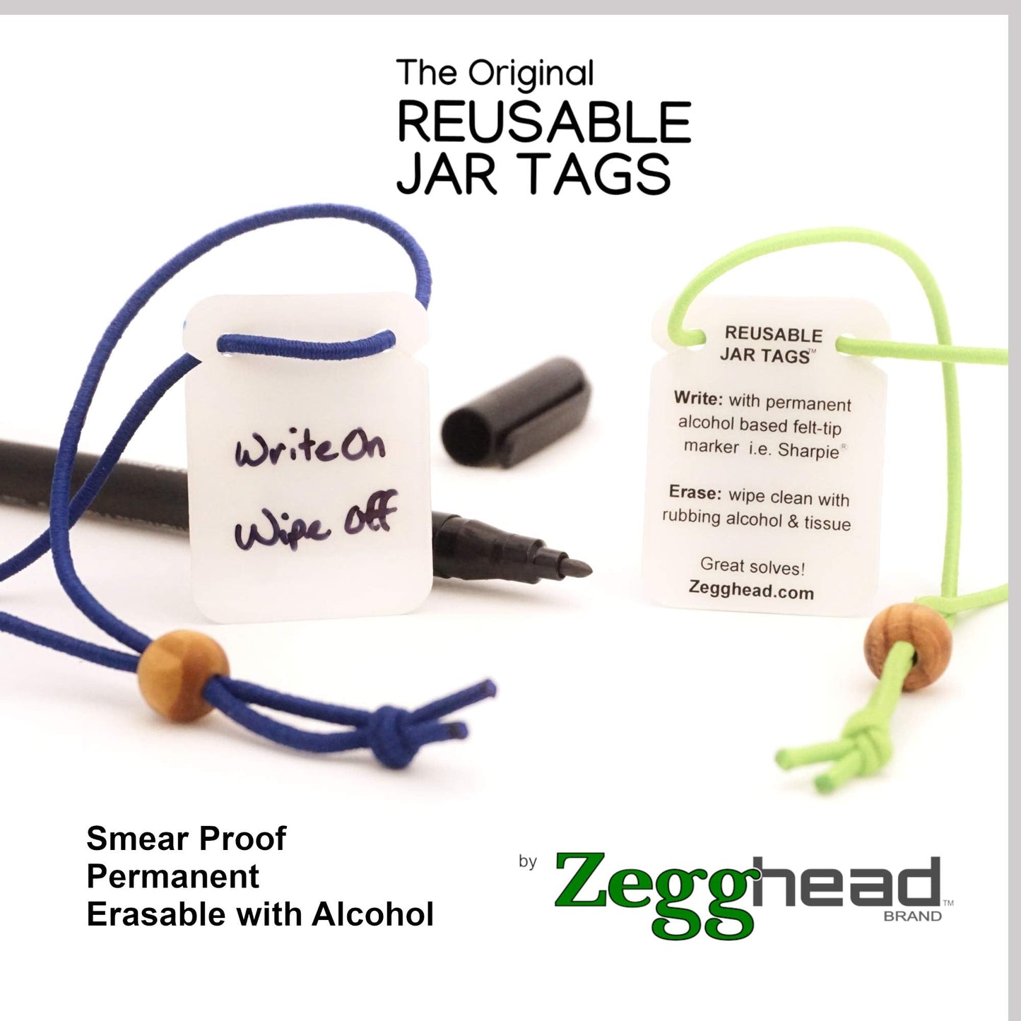Re-Usable Mason Jar Tags, Jar Labels with Elastic String, Sharpie & COPIC Compatible, Spice & Canning Labels, Made in USA, 12pcs