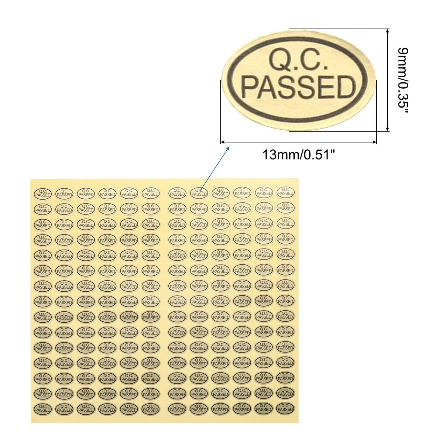 MECCANIXITY QC Passed Stickers Oval Shape Adhesive Labels 9 x 13mm for Quality Control Inventory Warehouse Stock Pack of 45,Gold Gold