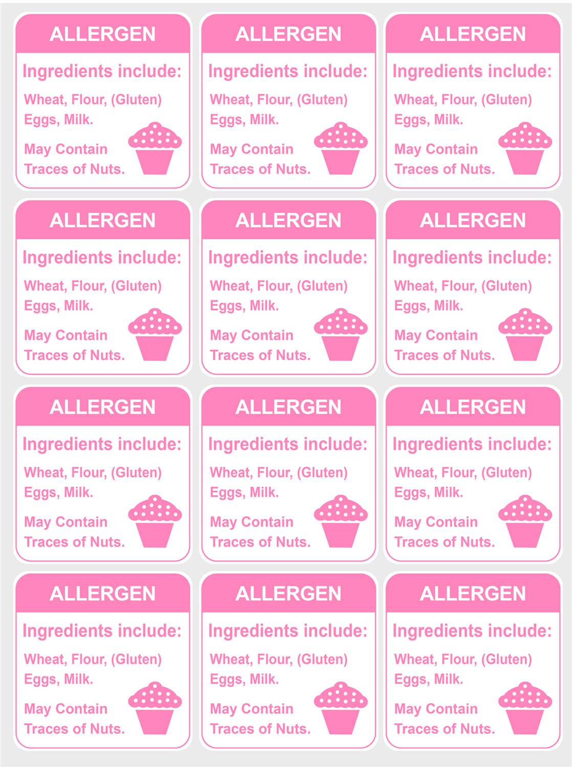 Allergy Sticker for Cake,1.5 inch 300pcs Pink Allergen Labels for Bakery