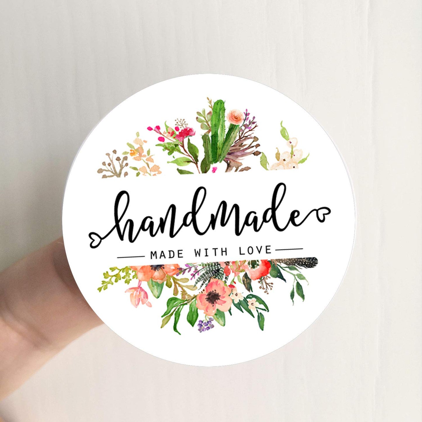 120pcs Handmade Made with Love Stickers, Premium Floral Labels for Crafts, Gifts & Packaging, Adorable Handmade Stickers for Small Businesses, Artists & Crafters