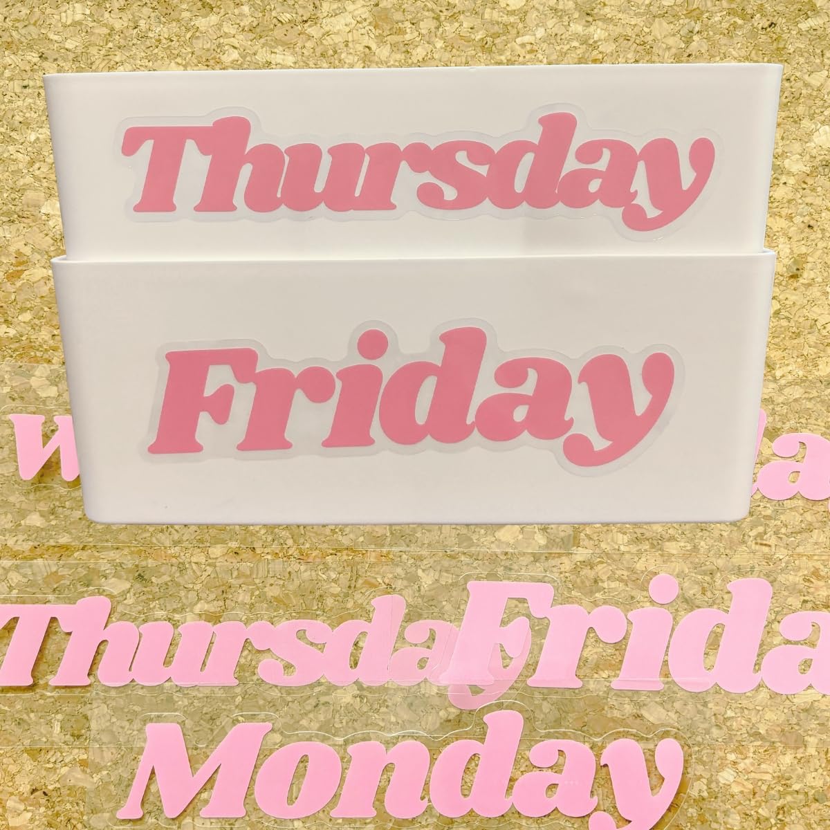 20PCS Days of The Week Stickers for Drawers,Large Day Labels for Clothes Organizer No Magnet, Big Monday Through Friday Weekday Plastic Bin Planner Whiteboard Decals Teacher Classroom