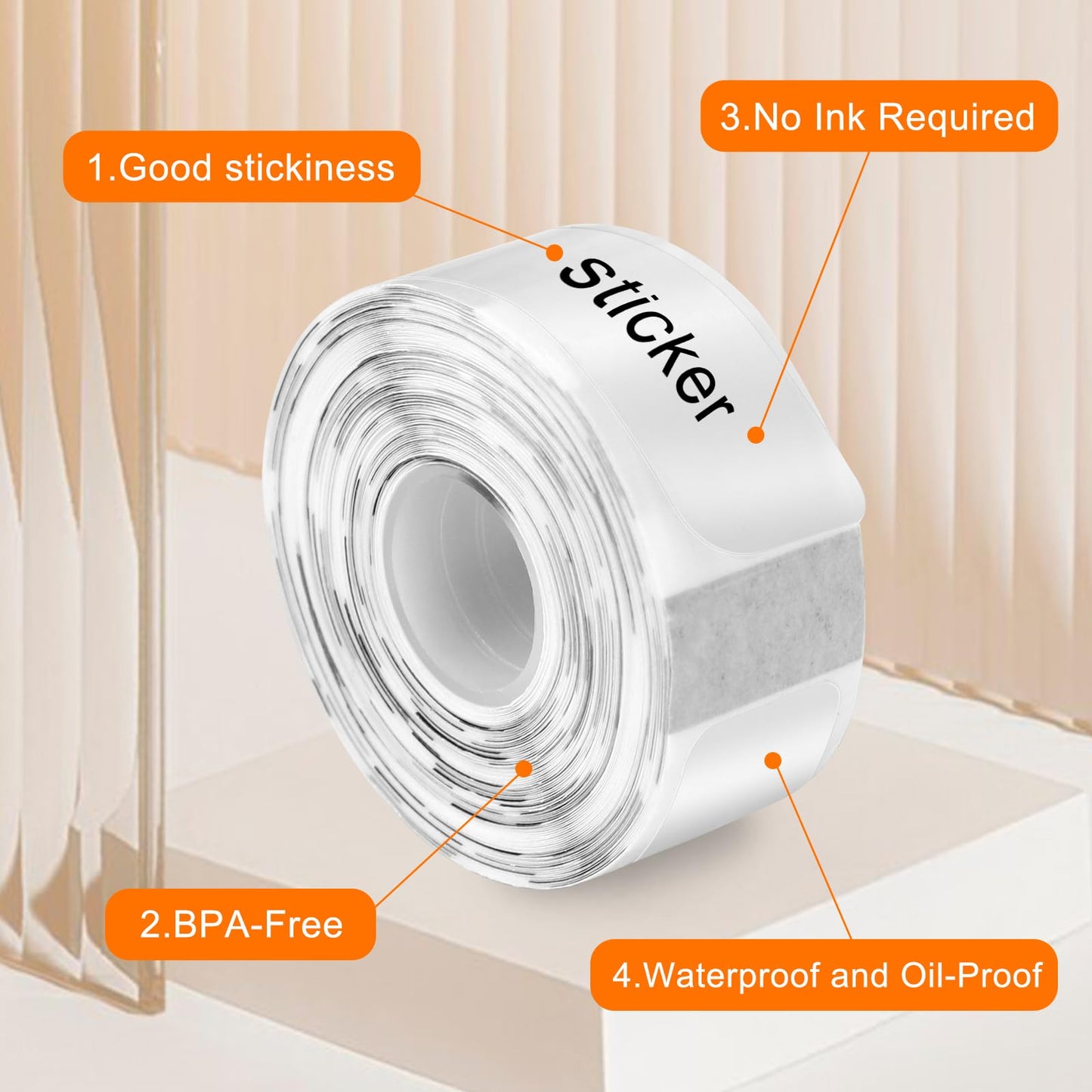 Label Maker Tape, 3 Rolls Label Print Paper, 12mm x 40mm Clear Sticker Thermal Paper, Self-Adhesive Label Maker Tape, Waterproof Label Maker Tape Paper for Office Household Supplies(Clear-480Labels) Transparent