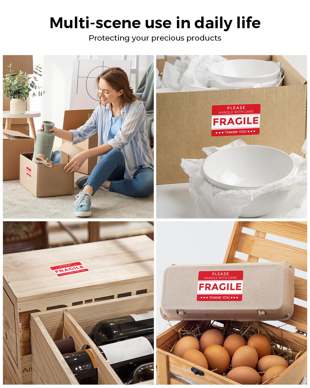 MUNBYN 3" x 2" Fragile Stickers for Shipping, Handle with Care Moving Box Labels, Self-Adhesive Red Fragile Packaging Stickers for Small Business, Moving Supplies (500 Labels/1 Roll)