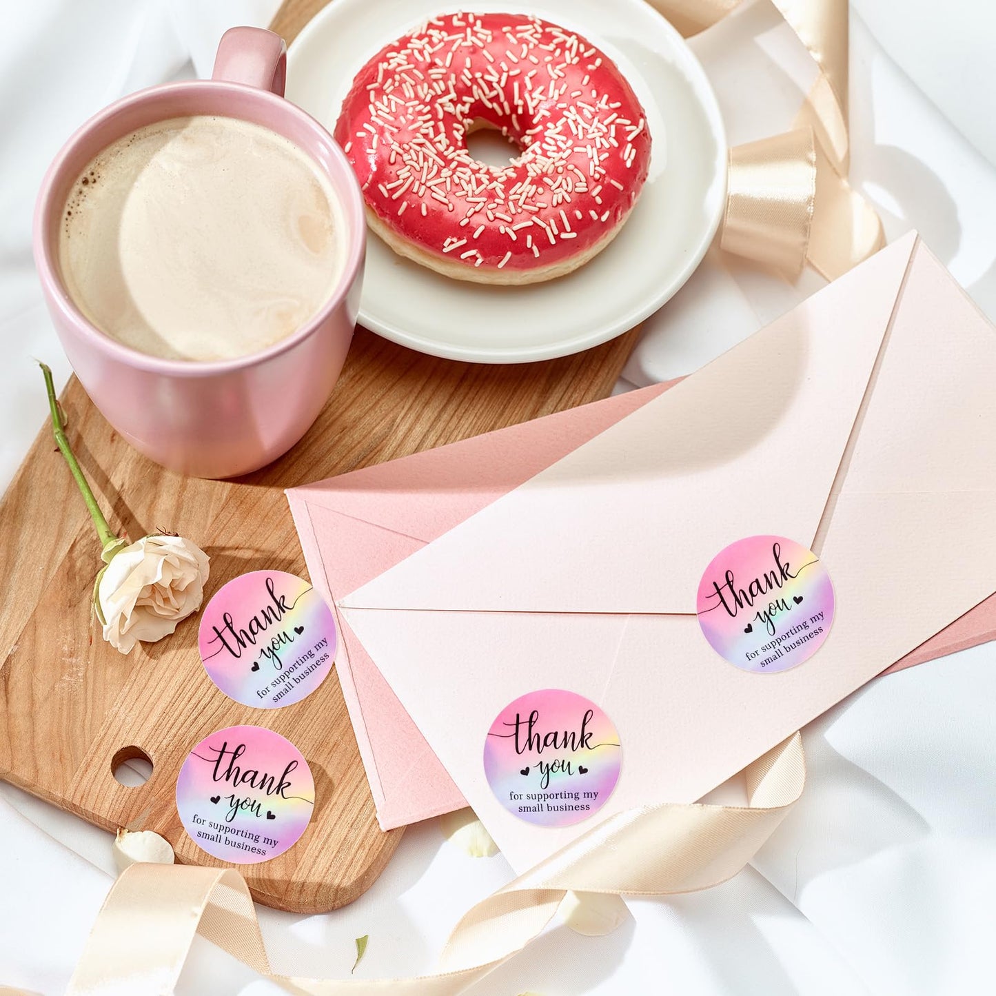 800Pcs Thank You Stickers 1.5 inch Holographic Thank You for Supporting My Small Business Stickers Pink Round Seal Sticker Iridescent Waterproof Self-Adhesive Laser Label Decals for Packaging