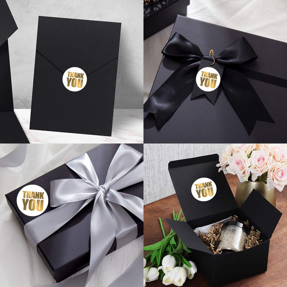 Large White Thank You Stickers 2 inch - Gold Foil Personalized Sealing Circle Labels, Ideal for Gift Packaging & Small Business | 500 Labels Per Roll Gold on White