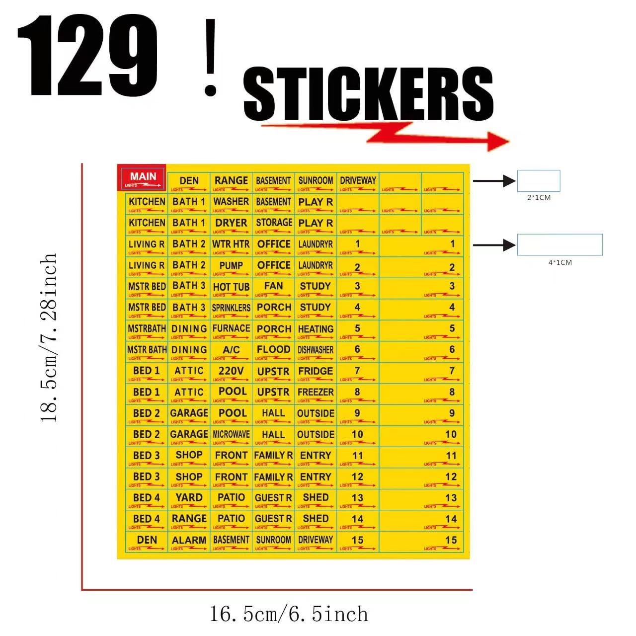 Premium Durable Circuit Breaker Labels, 129 Waterproof Fuse Box Stickers, Easy to Read and Install (Yellow, 1) Yellow