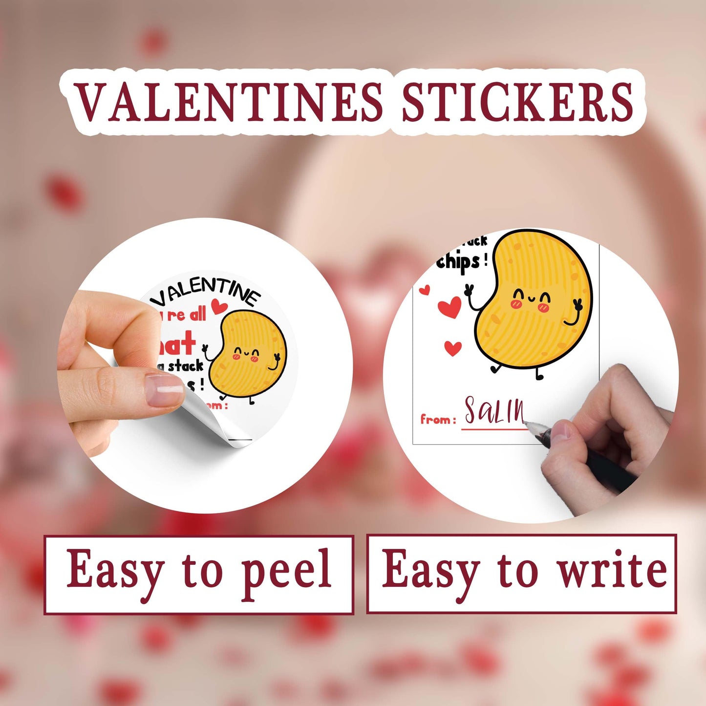 Valentine's Day Stickers, Potato Chips Valentine Favor Stickers, Valentine Party Favor Labels, 20 Round Stickers and 20 Square Stickers, Valentine Labels for Gift Wrapping Classroom-A01