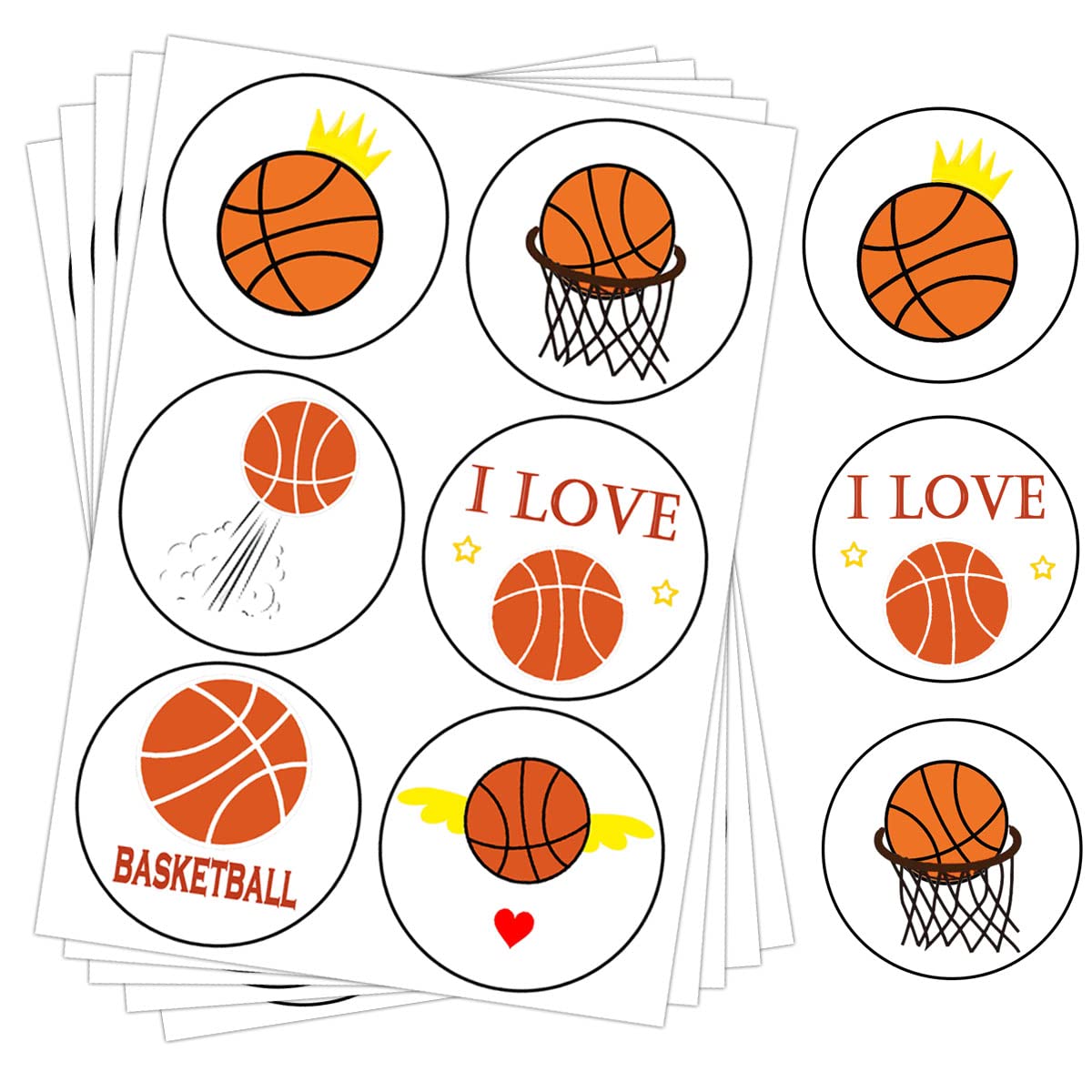 Basketball Labels Stickers, 1.5 inch Round Basketball Sport Party Supplies Decorations Bag Favors Stickers, Jar Containers Letter DIY Labels Decals (500Pcs)