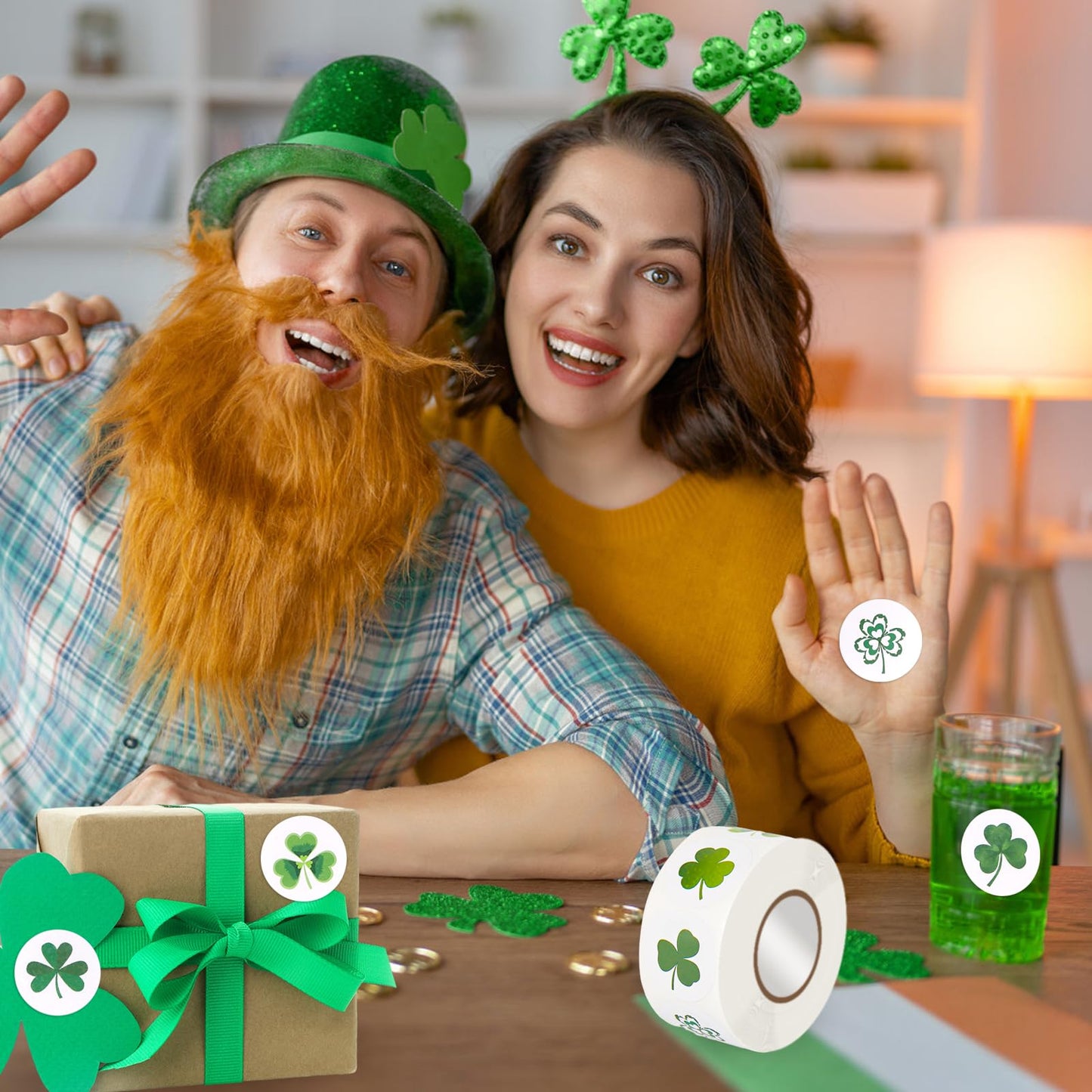 500pcs St. Patricks Day Stickers, Green Shamrock/Clover Stickers Roll Self Adhesive St Patricks Day Decal Labels Decor Irish Saint Patricks Day Decorations Gifts for Party Craft Bags School