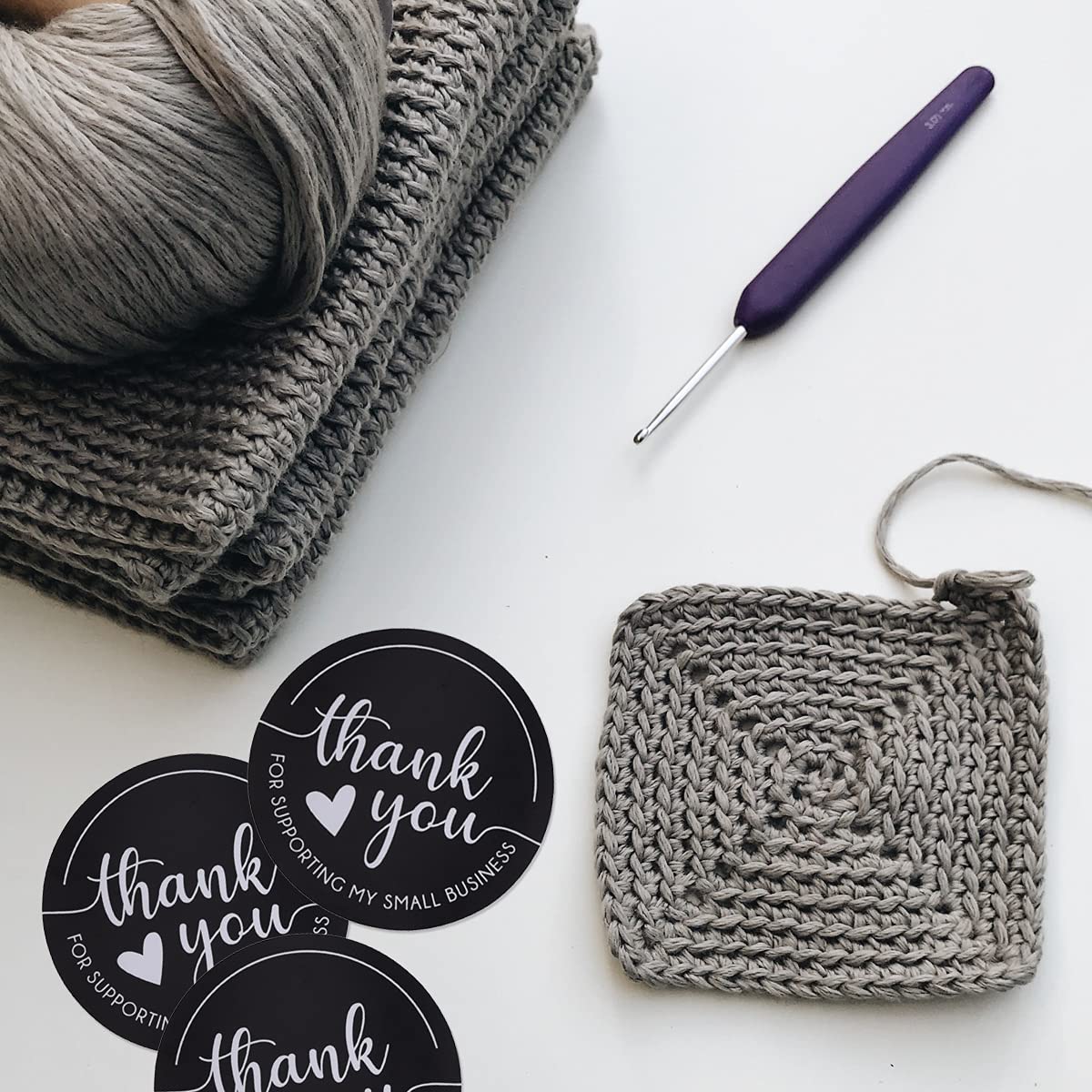 Thank You Stickers, Supporting My Small Business, Roll of 500 2 Inch Round, Black and White