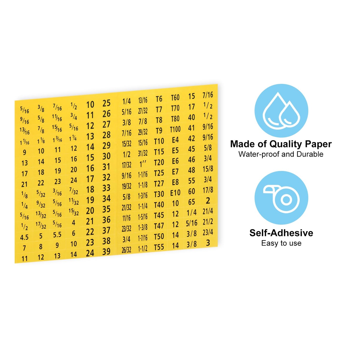 PATIKIL Tool Box Labels, 4 Set 180 Toolbox Decals Wrench Socket Size Stickers for Socket Sets Tools Labeling Organization, Yellow