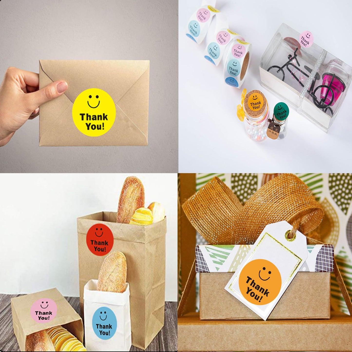 500 Pcs Thank You Stickers 8 Designs Colorful Smiley 1 Inch Thank You Stickers for Packaging Thank You Stickers for Baking Packaging Envelope Seals Small Business Thank You Label