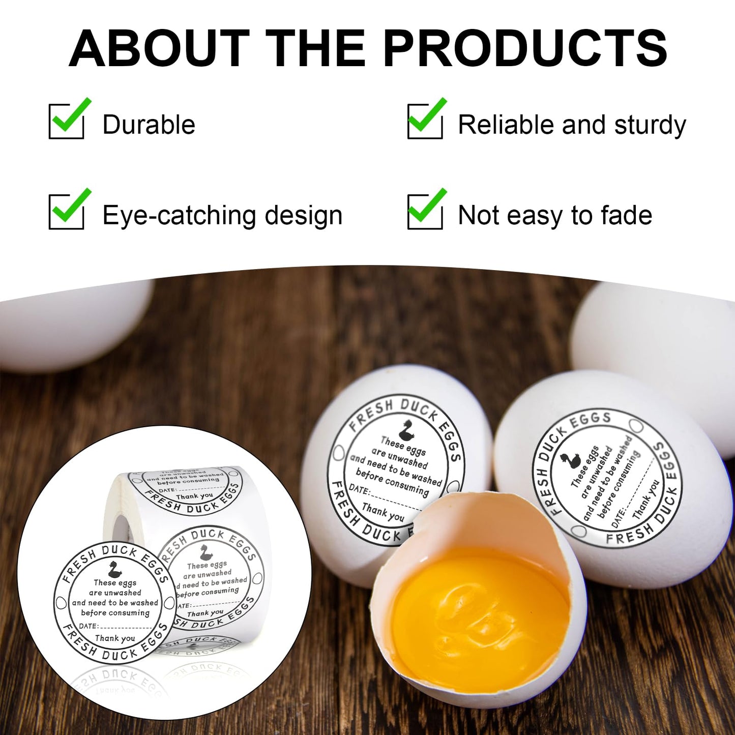 500pcs Unwashed Duck Egg Carton Labels, 2in Round Farm Fresh Egg Carton Stickers with Collection Date Self-Adhesive Egg Packaging Labeling