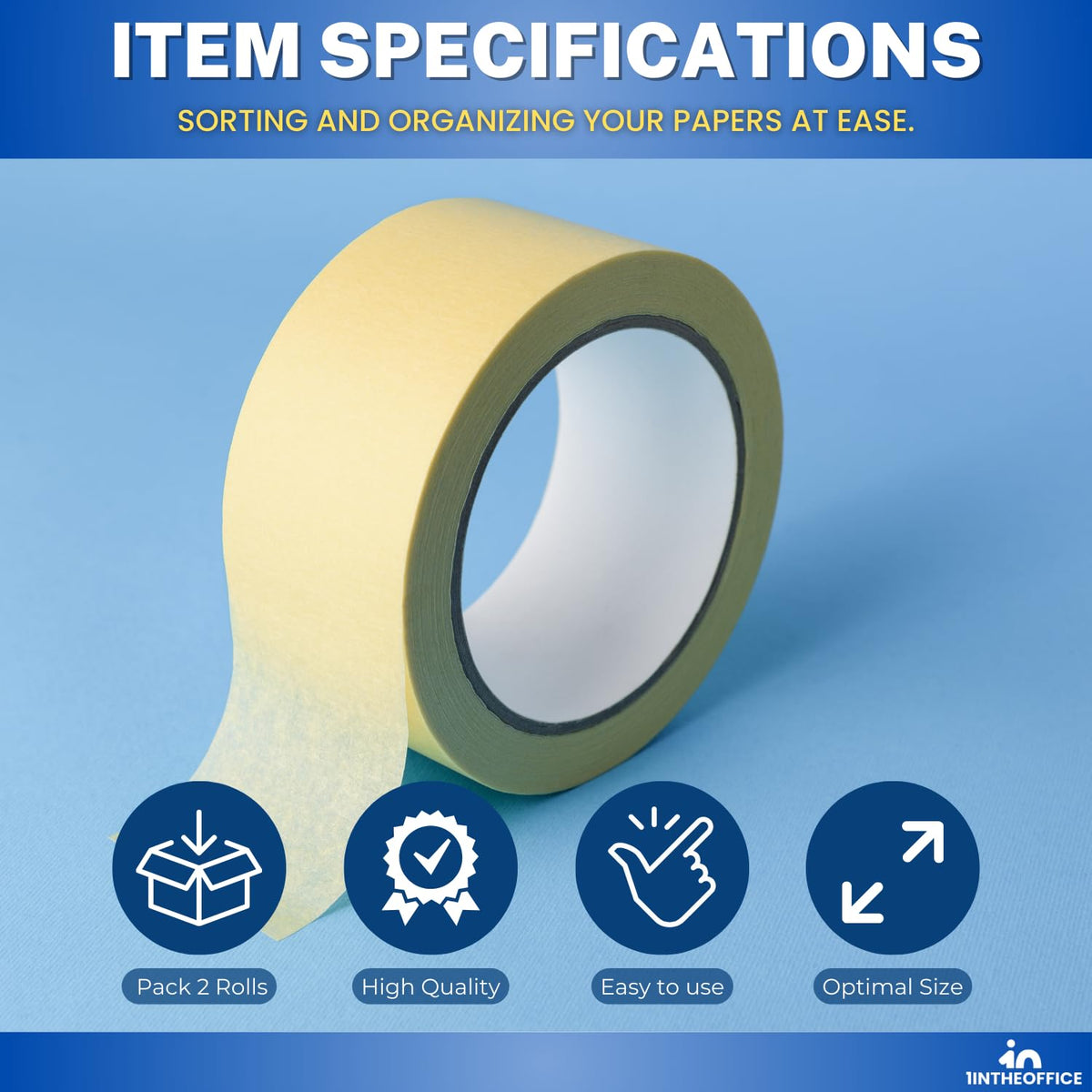 1InTheOffice Masking Tape 2 Inch, Wide Masking Tape, 2 Inch x 60.1-Yards, 3" Core, Beige, 2 Pack