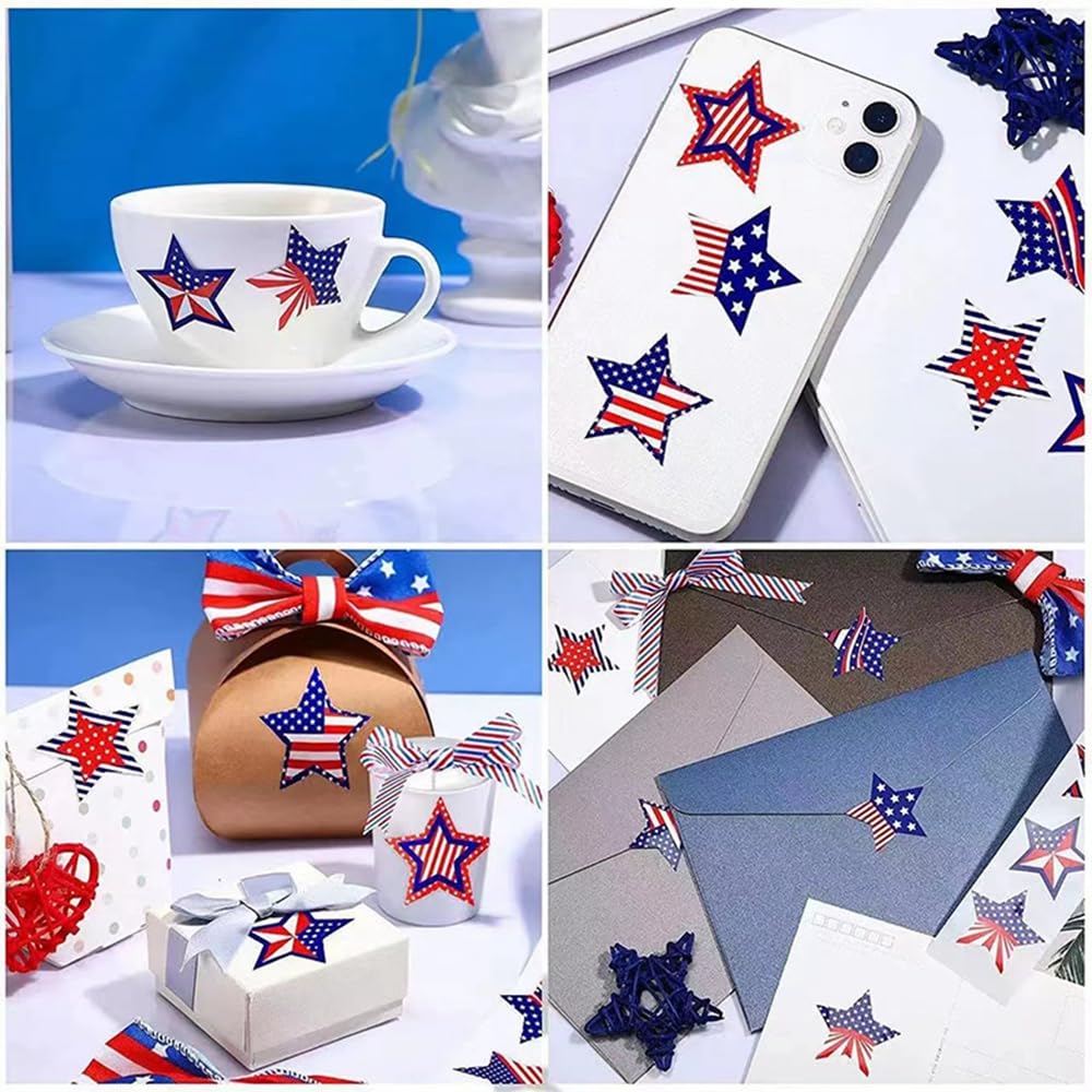 Patriotic Label Star American Flag Stickers, 500 Pcs 1.5-inch, 4th of July & Memorial Day Patriotic Label Star American Flag Stickers