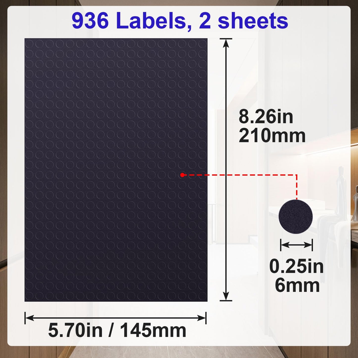 936 PCS 1/4 Inch Black Dot Stickers, Small Circle Stickers, Adhesive Round Dots for Office, Classroom - 2 Sheets